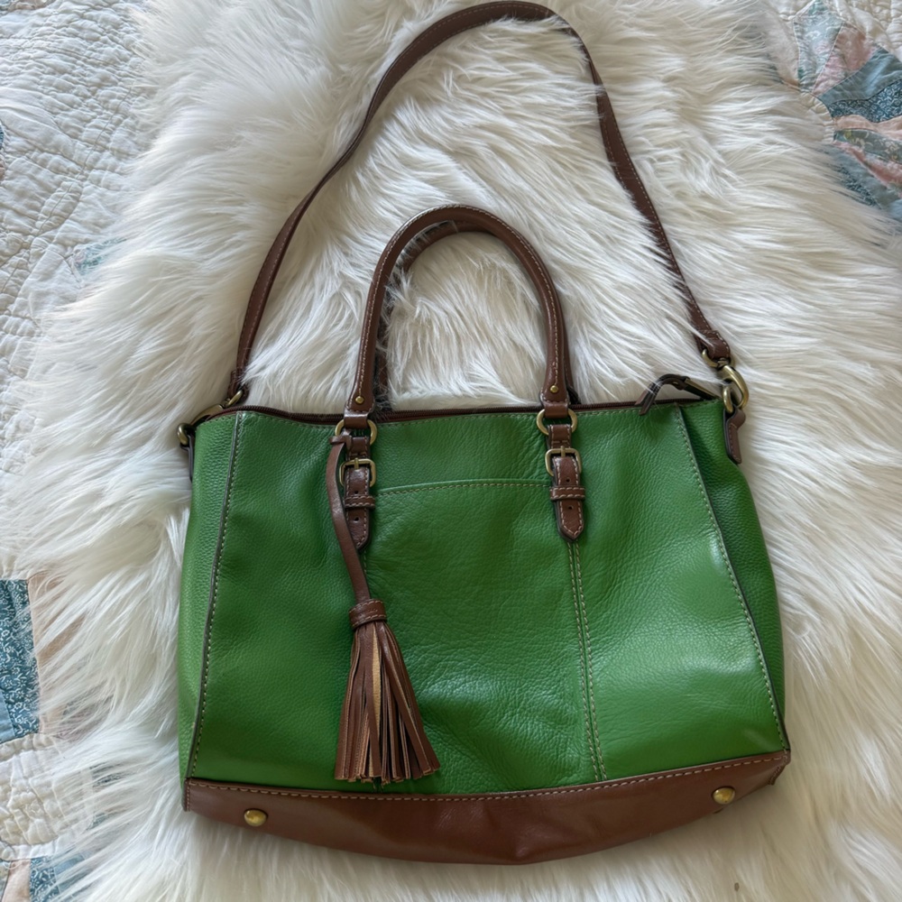 Tignanello Green and Brown Leather Tote